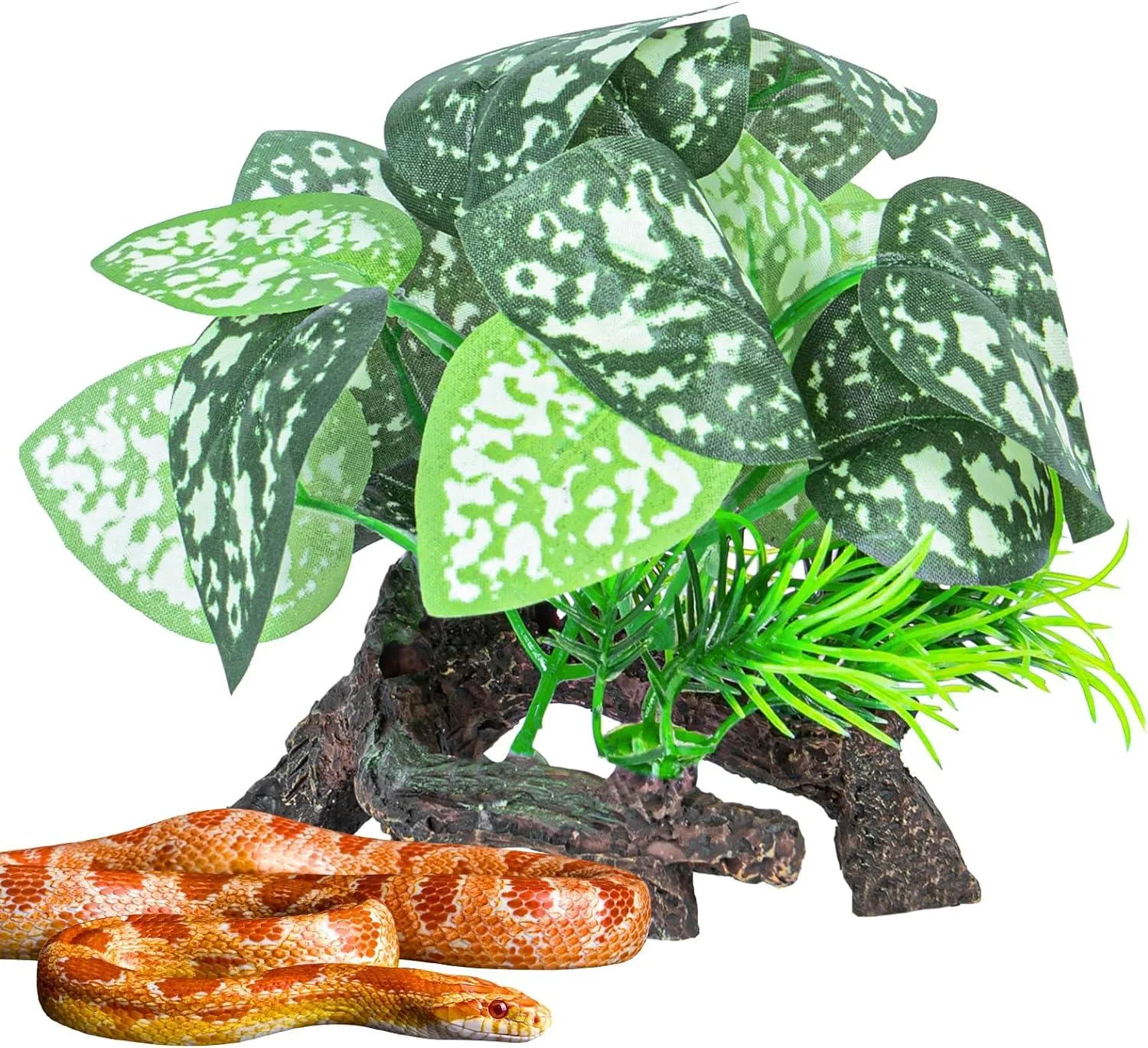 REPTI ZOO Reptile Plants, White Scindapsus Aureus Artificial Terrarium Plants, Resin Base Reptile Hide Fake Plants for Bearded Dragon Gecko Ball Python Snake Turtles Hermit Crab - Image 2