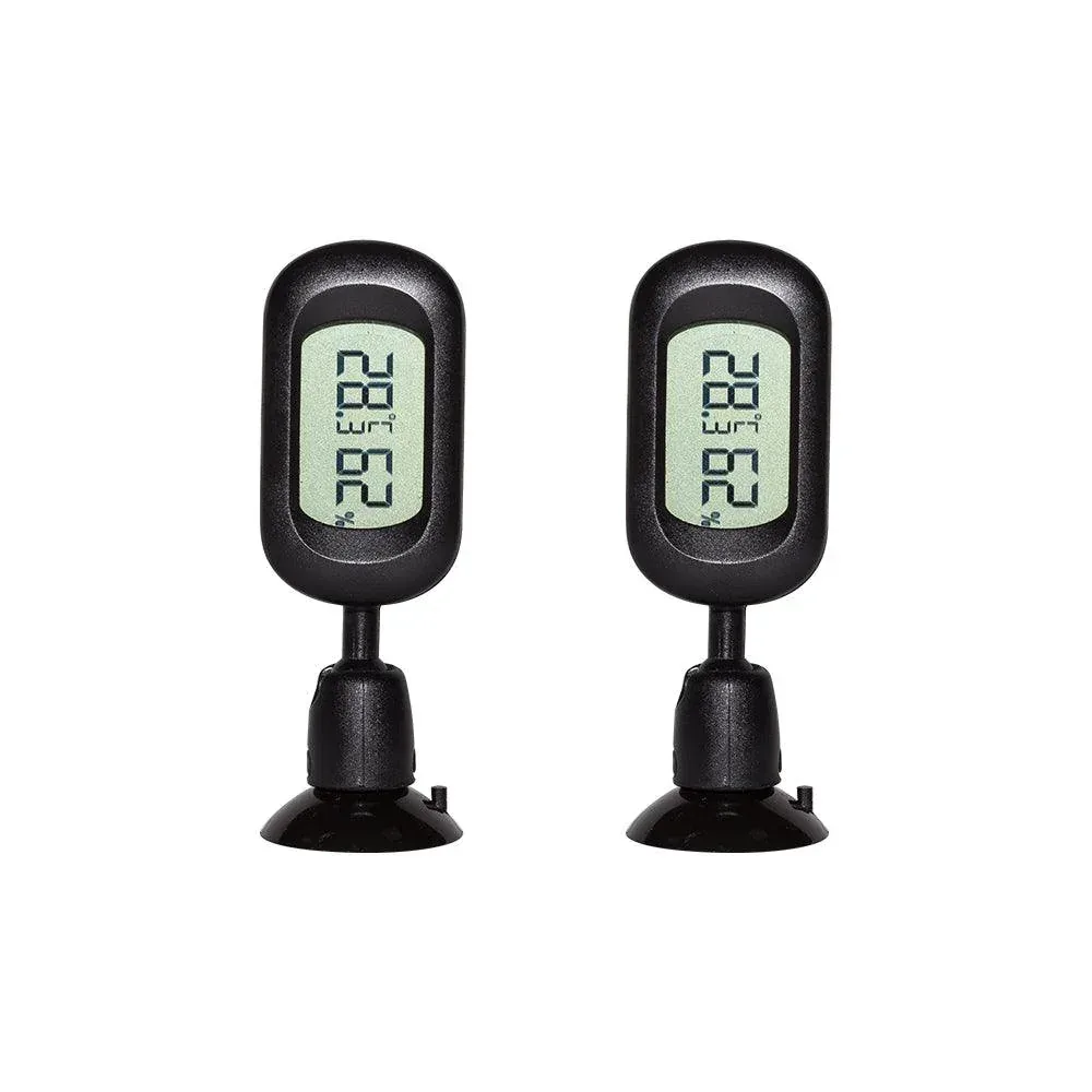 REPTI ZOO Reptile Terrarium Thermometer Hygrometer Digital Display 2PCS 360 Degree Rotation with Suction Cup, 3-Sides Mounting