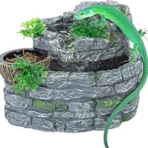 REPTI ZOO Reptile Water Fountain with Food Dish, 550ML Terrarium Waterfall Drinking Fountain to Keep Water Clear
