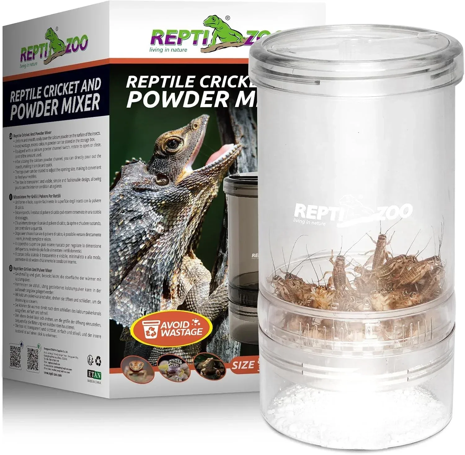 REPTI ZOO Transparent Cricket Calcium Powder Mixer Shaker and Feeder