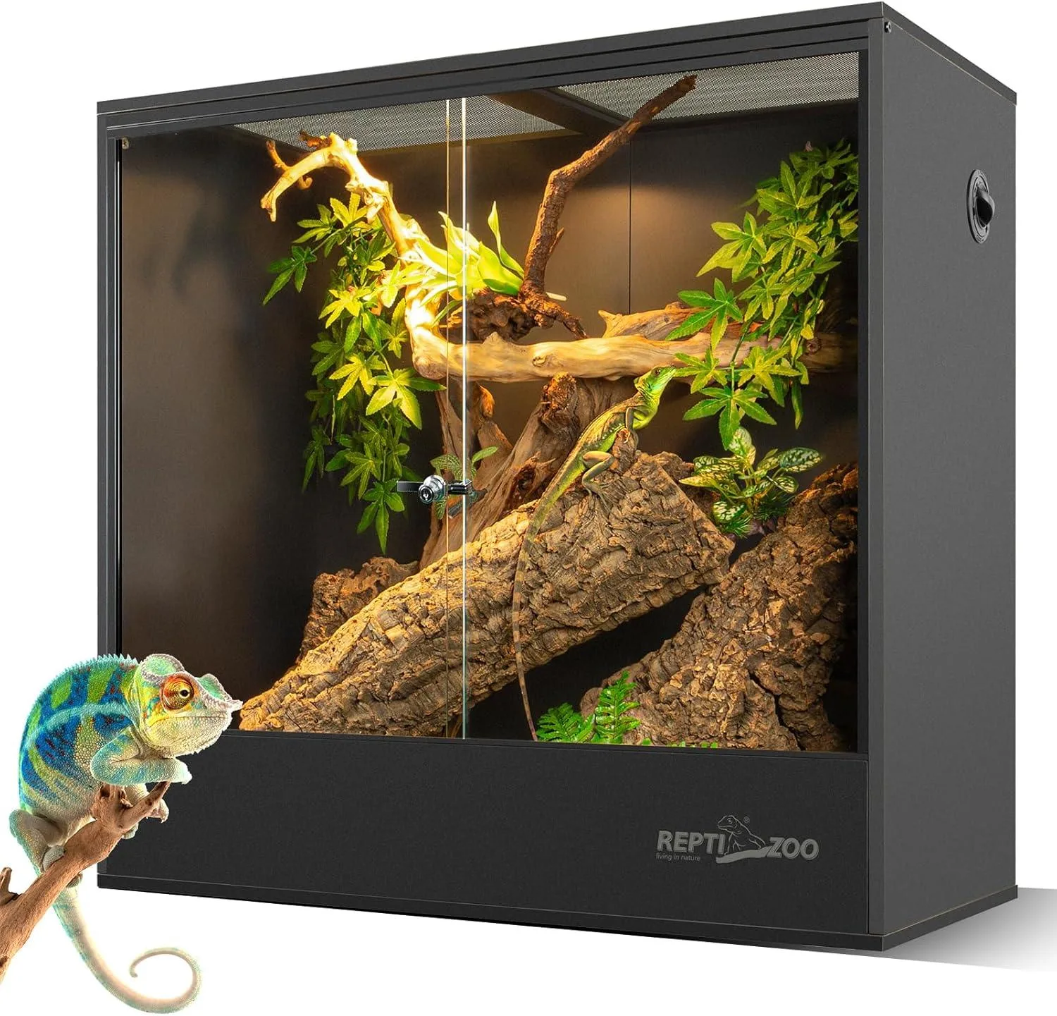 REPTIZOO 30/67/100 Gallon PVC Reptile Tank for Chameleon Frog Gecko Lizard Arboreal Terrarium with Sliding Door & Screen Ventilation