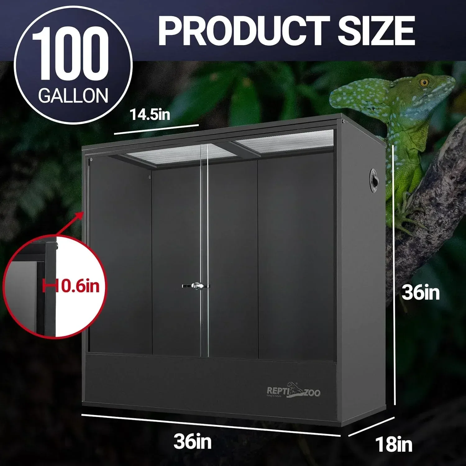REPTIZOO 30/67/100 Gallon PVC Reptile Tank for Chameleon Frog Gecko Lizard Arboreal Terrarium with Sliding Door & Screen Ventilation - Image 2