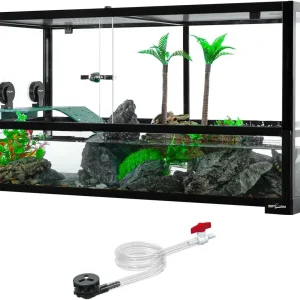 REPTIZOO 50 Gallon Large Turtle Tank Aquarium, 36"×18"×18" Tortoise Habitat Water-Land Ecological Turtle Tank with Drainage System Aquatic Turtle Tank Aquarium, Terrarium for Tree Frogs, Salamanders