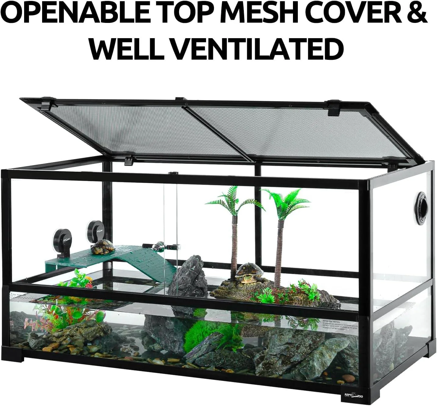REPTIZOO 50 Gallon Large Turtle Tank Aquarium, 36"×18"×18" Tortoise Habitat Water-Land Ecological Turtle Tank with Drainage System Aquatic Turtle Tank Aquarium, Terrarium for Tree Frogs, Salamanders - Image 2