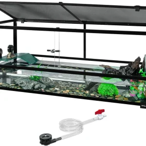 REPTIZOO 67 Gallon Large Turtle Tank Aquarium, 48"×18"×18" Tortoise Habitat Water-Land Ecological Turtle Tank with Drainage System