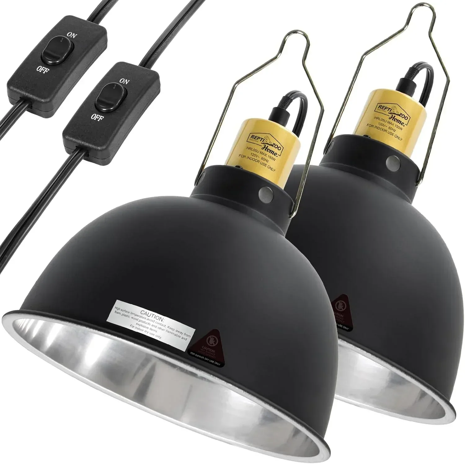 REPTIZOO 8.5 Inch Deep Dome Reptile Heat Lamp Fixture 2-Pack