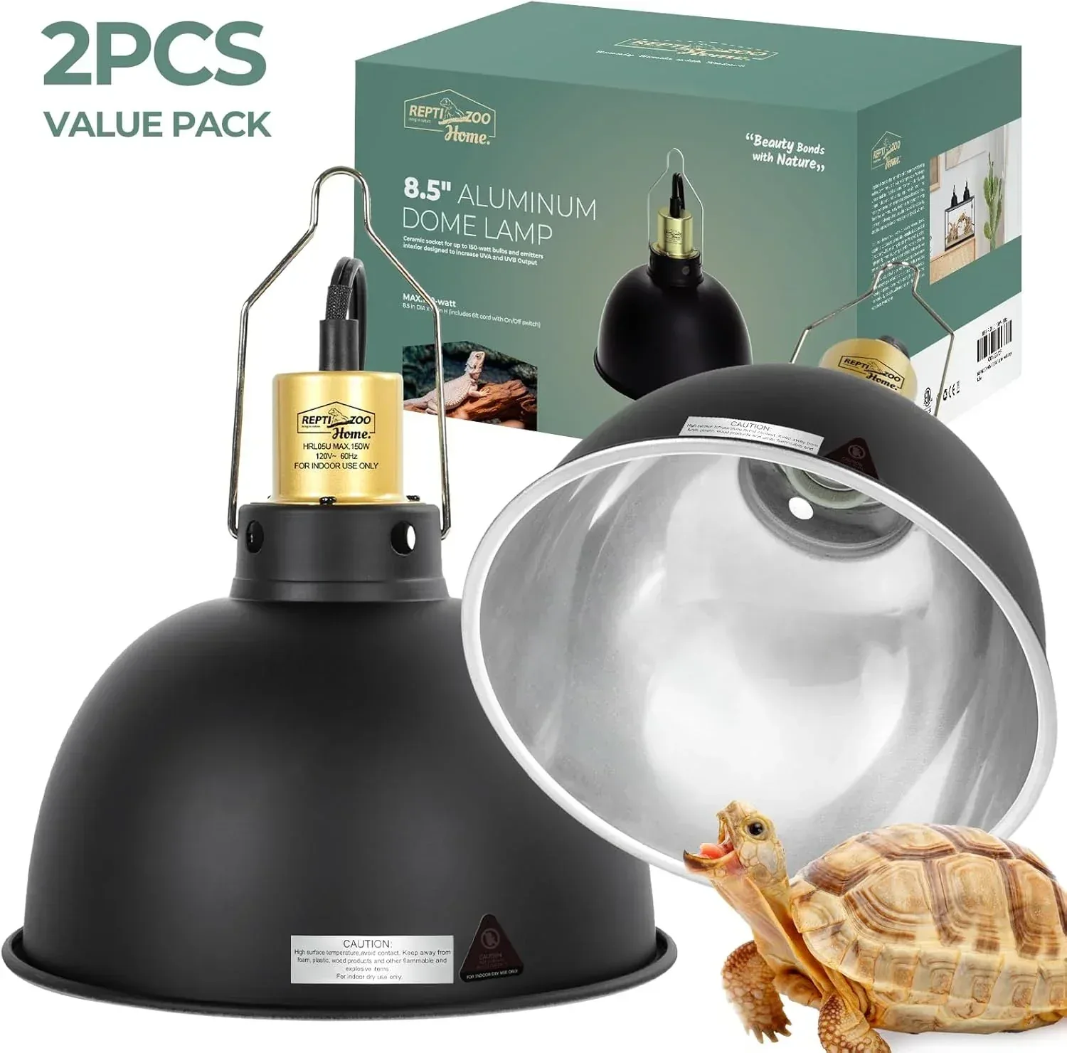 REPTIZOO 8.5 Inch Deep Dome Reptile Heat Lamp Fixture 2-Pack - Image 2