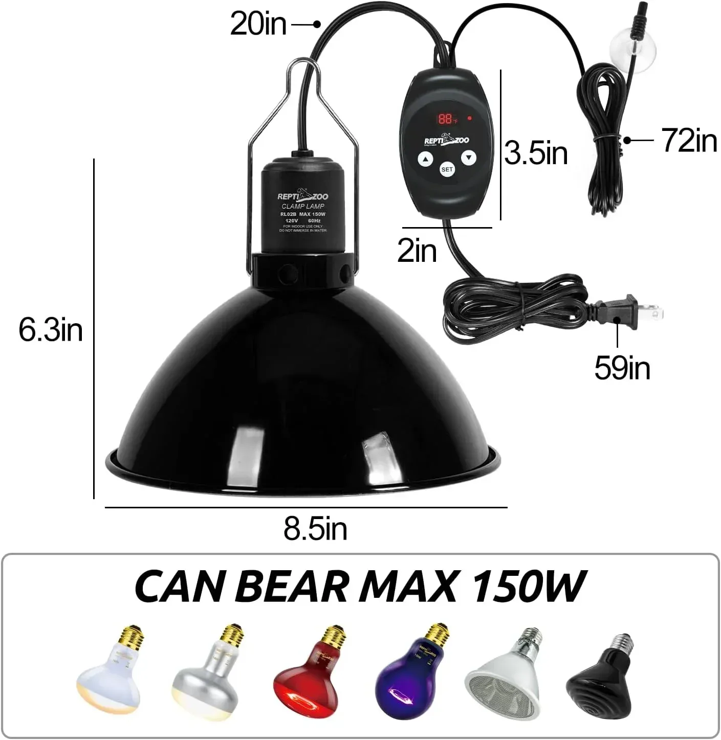 REPTIZOO 8.5 Inch Reptile Light Fixture with Dimming Thermostat Max 150W - Image 2