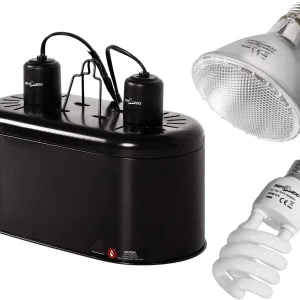 REPTIZOO Dual Reptile Lamp Fixture kit with 100W UVA Basking Spot Heat Lamp and 26W UVB 5.0 Energy Saving Bulb