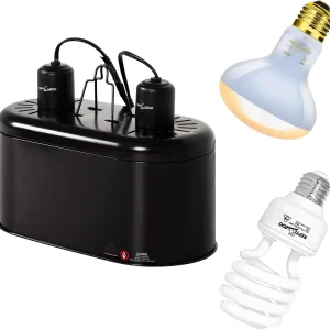 REPTIZOO Dual Reptile Light Fixture Reptile Heat Lamp Combo Pack, 100W UVA Daylight Basking Spot Light Heating Lamp and 26W UVA UVB Reptile Light Energy Saving Spiral Compact Lamp UVB Bulb 5.0
