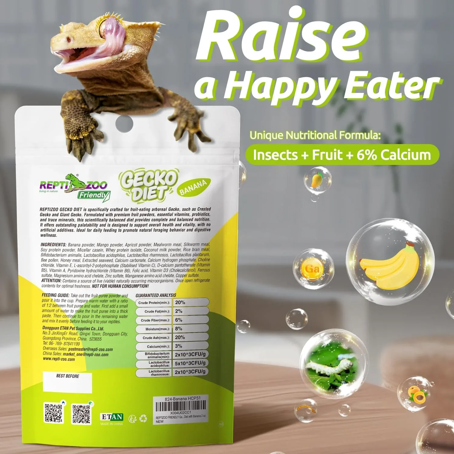 REPTIZOO FRIENDLY Crested Gecko Insect Puree Banana Fruit Mix 2oz - Image 2
