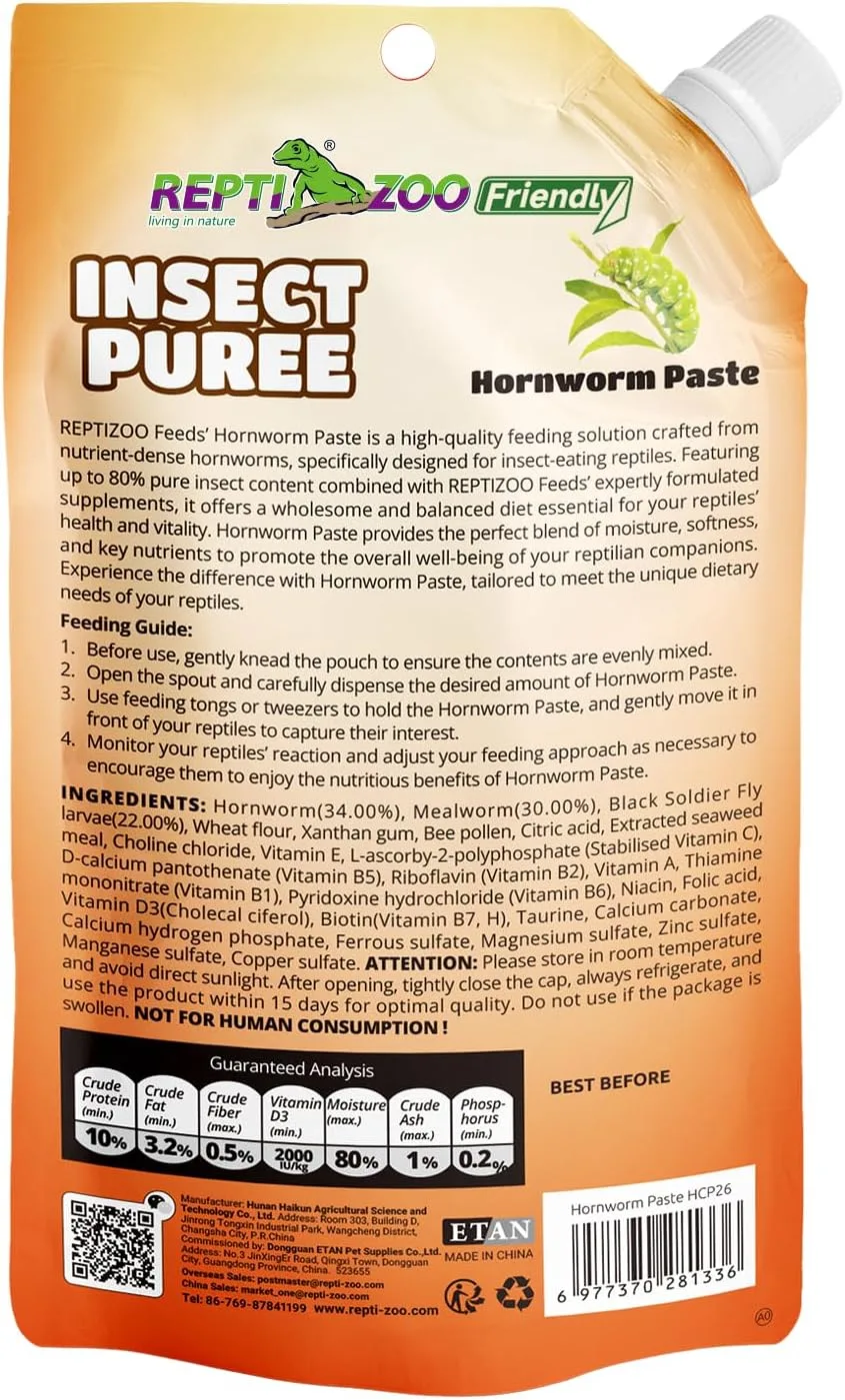 REPTIZOO FRIENDLY Natural Hornworm Insect Puree for Crested Geckos and Reptiles - Image 2