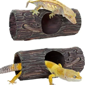 REPTIZOO Magnetic Reptile Hide Cave Resin Hollow Tree Trunk Hideout, Gecko Hide with Strong Magnetic Climbing Toy