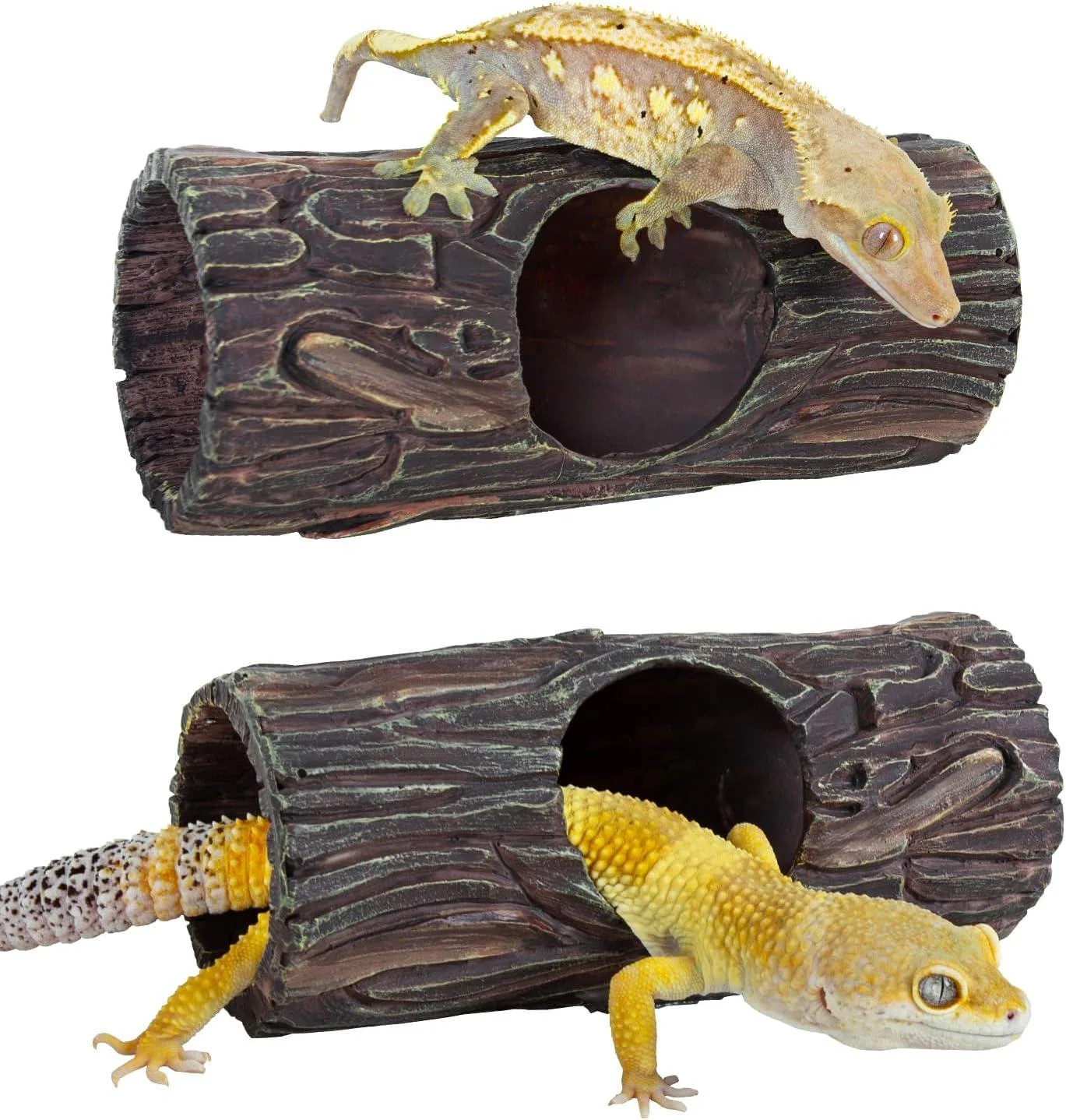 REPTIZOO Magnetic Reptile Hide Cave Resin Hollow Tree Trunk Hideout, Gecko Hide with Strong Magnetic Climbing Toy