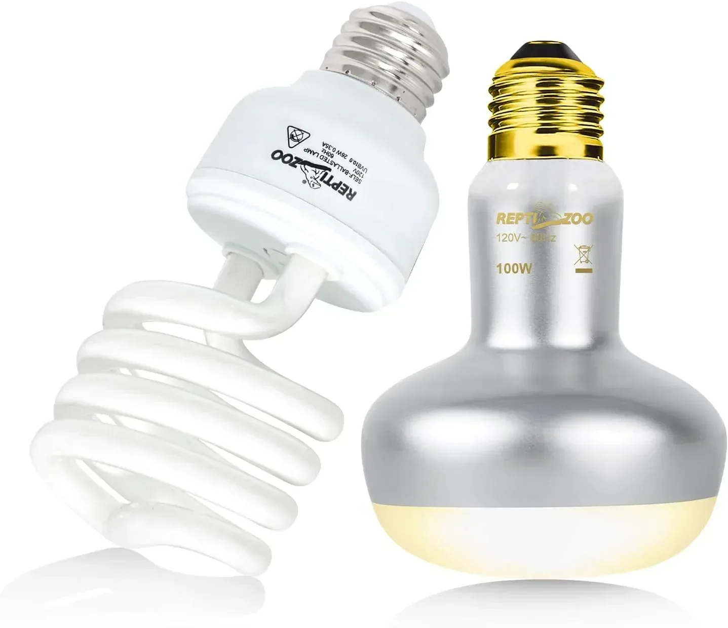 REPTIZOO Reptile Heat Lamp Bulb and UVB 10.0 Reptile Light Combo Pack, 100W Intense Basking Spot Light UVA Heat Lamp Bulb, 26W Energy Saving UVA UVB Bulb Spiral Compact Bulb - Image 2