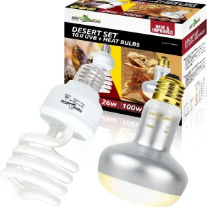 REPTIZOO Reptile Heat Lamp Bulb and UVB 10.0 Reptile Light Combo Pack, 100W Intense Basking Spot Light UVA Heat Lamp Bulb, 26W Energy Saving UVA UVB Bulb Spiral Compact Bulb
