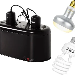 REPTIZOO Reptile Heat Lamp Combo Pack with Dual Reptile Light Fixture, 100W Intense Basking Spot Light UVA Daylight Heating Lamp & 26W Energy Saving UVA UVB Bulb Spiral Compact Bulb 10.0