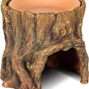 REPTIZOO Reptile Hide Cave Resin Moisture Keeping Reptile Cave with Clay Water Basin Humidifying Help Shedding for Reptile Amphibians Leopard Gecko
