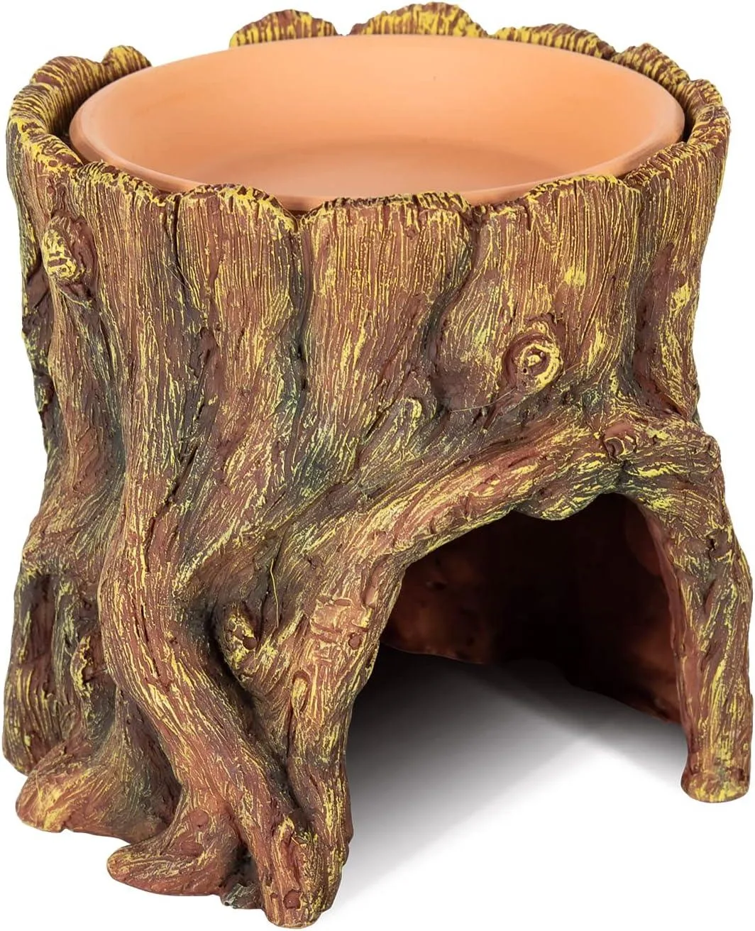 REPTIZOO Reptile Hide Cave Resin Moisture Keeping Reptile Cave with Clay Water Basin Humidifying Help Shedding for Reptile Amphibians Leopard Gecko