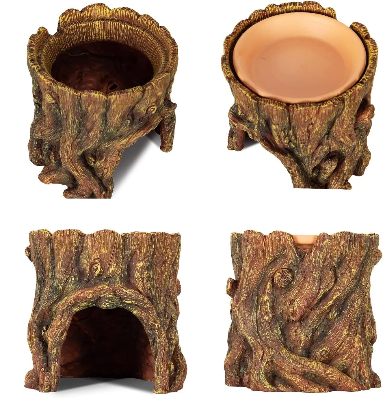 REPTIZOO Reptile Hide Cave Resin Moisture Keeping Reptile Cave with Clay Water Basin Humidifying Help Shedding for Reptile Amphibians Leopard Gecko - Image 2