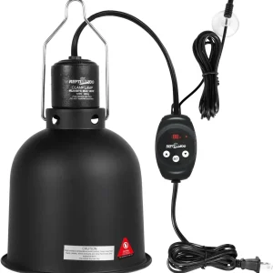REPTIZOO Reptile Light Fixture with Dimming Thermostat, 5.5 Inch Deep Dome Lamp Fixture with Reptile Heat Lamp Bulb Temperature Controller Max 100W