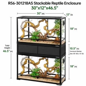 REPTIZOO Stackable Reptile Enclosure with Terrarium Stacker – Front Opening Modular Tank System