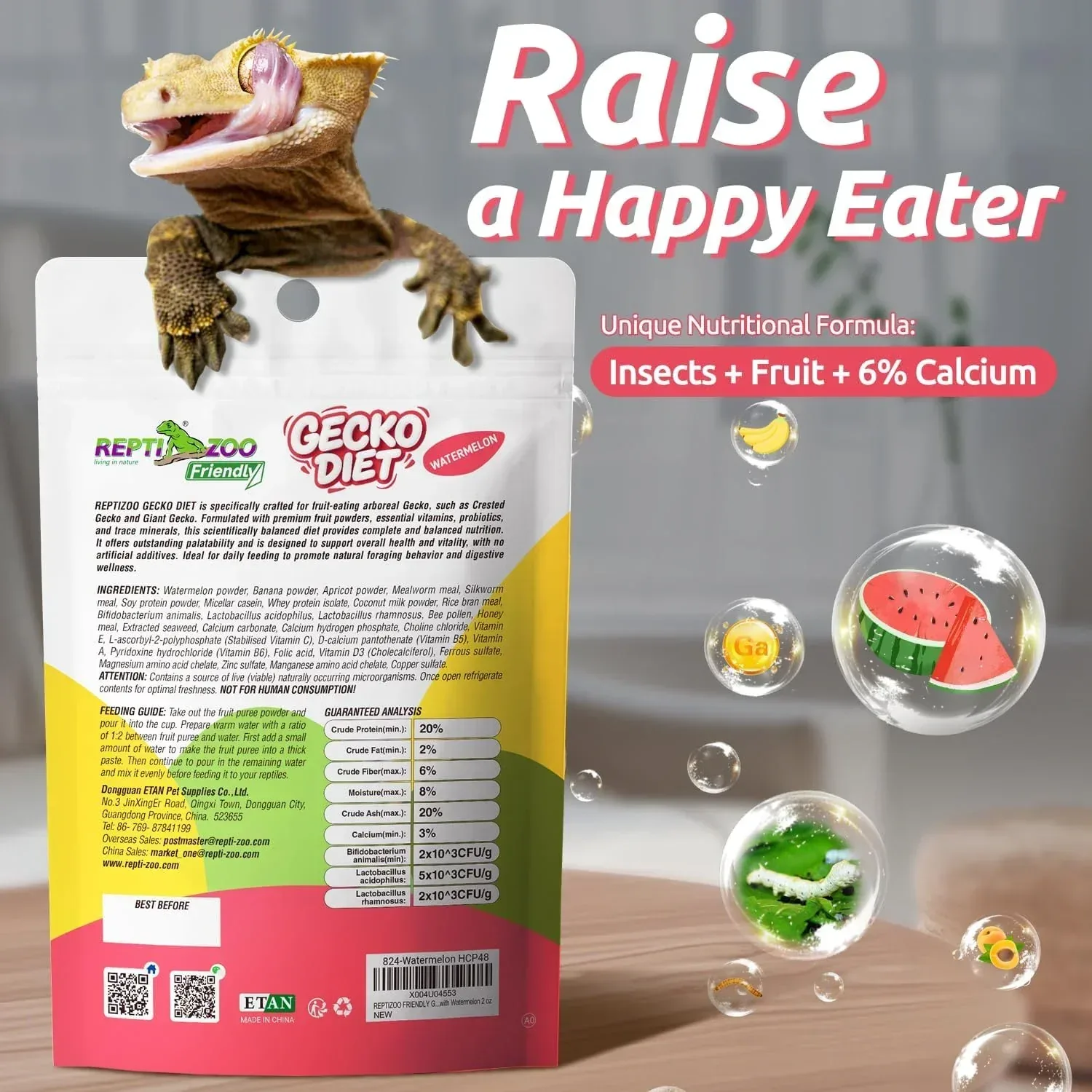 REPTIZOO Watermelon Fruit Mix and Insects Gecko Diet Food 2oz - Image 2