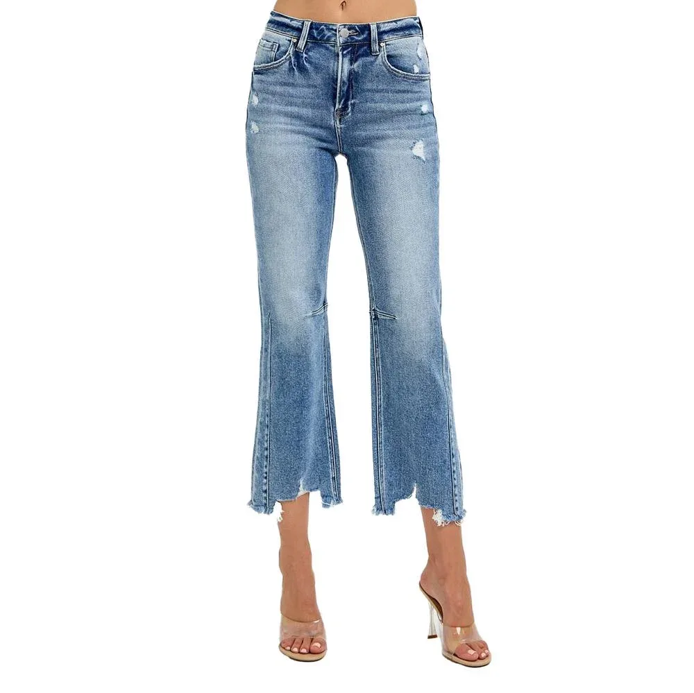 Risen Jeans High Rise Crop Distressed Jeans