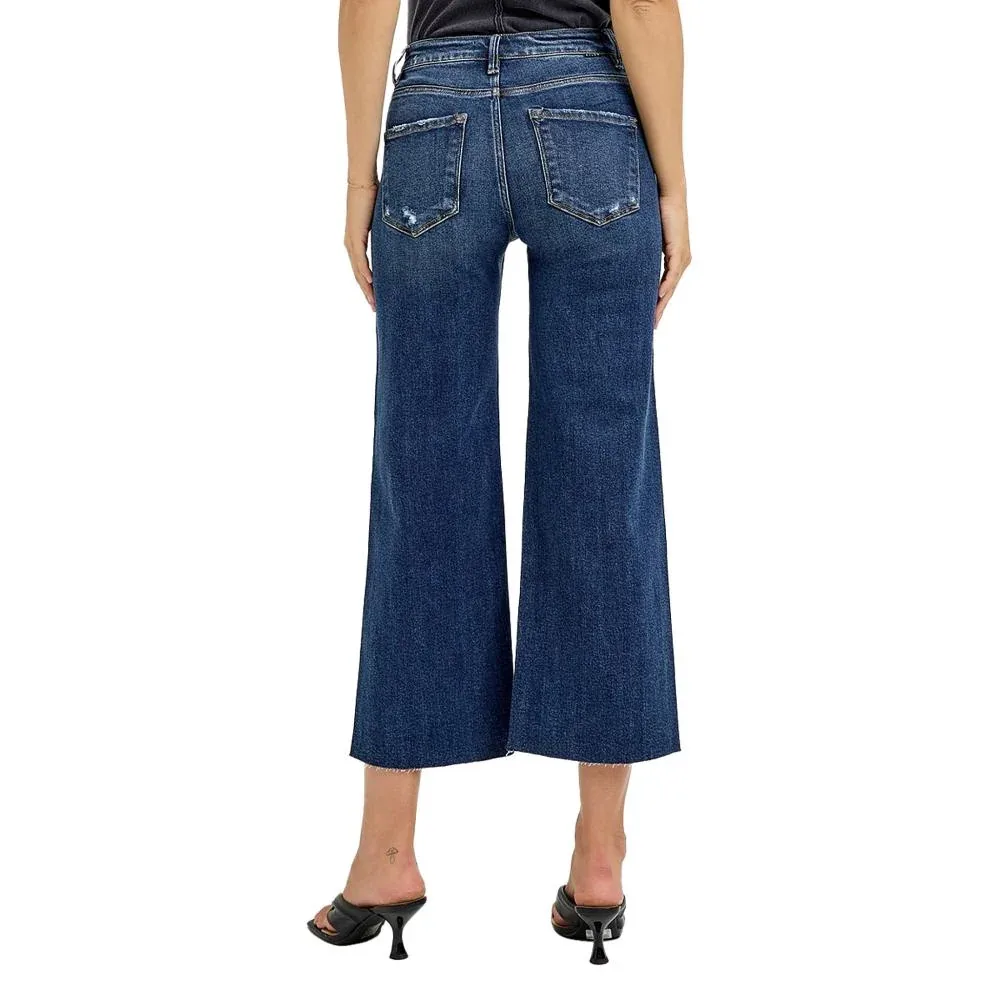 Risen Jeans Womens High Rise Crop Wide Button Jeans