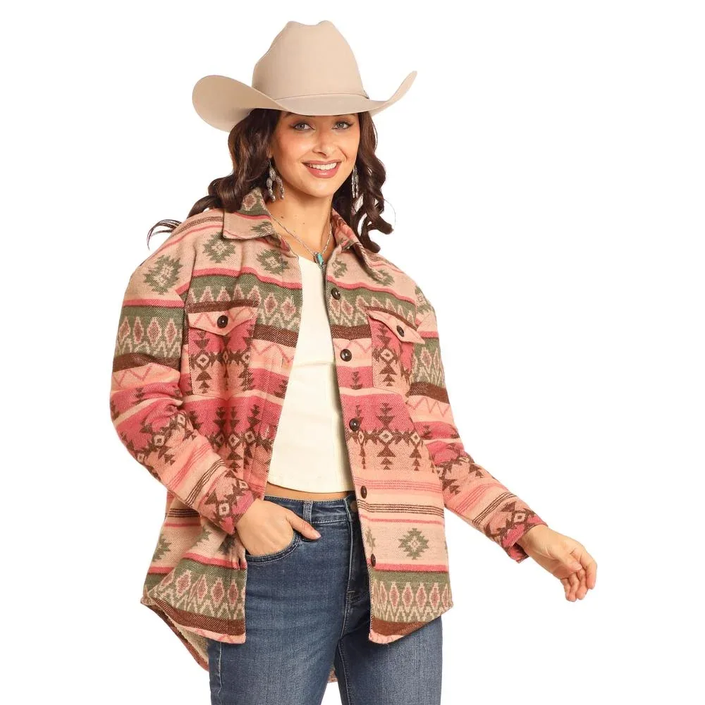 Rock & Roll Denim and Pink Aztec Shacket