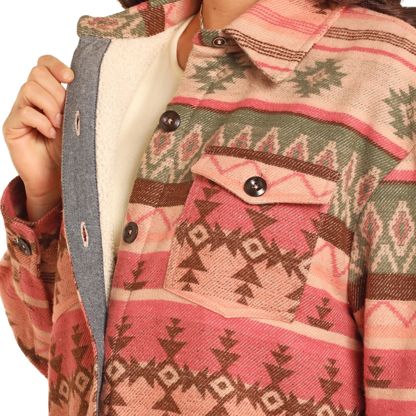 Rock & Roll Denim and Pink Aztec Shacket - Image 2