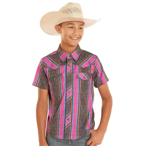Rock & Roll Denim Boy's Black Stripe Tek Western Shirt