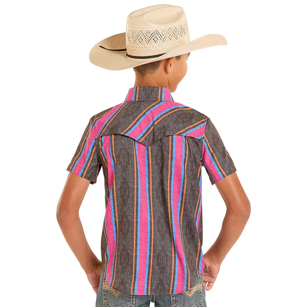 Rock & Roll Denim Boy's Black Stripe Tek Western Shirt - Image 2