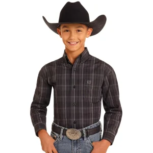 Rock & Roll Denim Boys Long Sleeve Satin Plaid Shirt