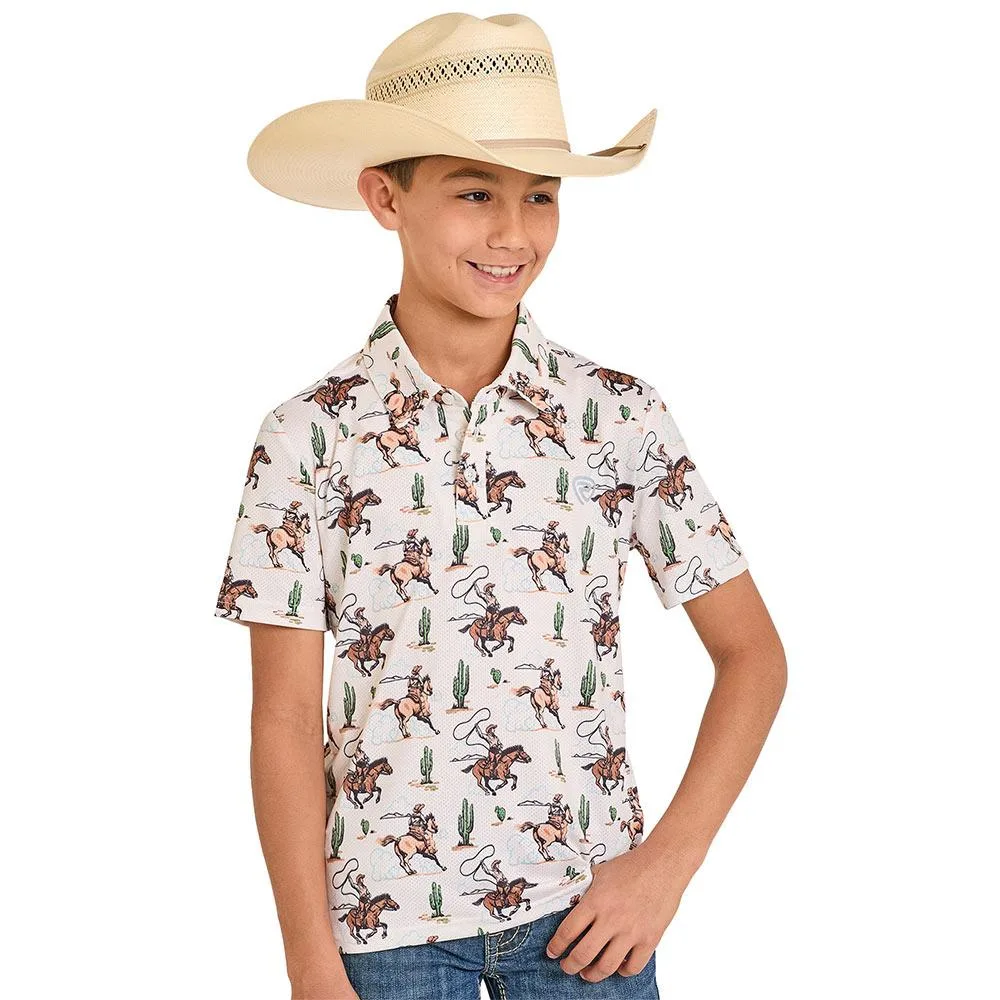 Rock & Roll Denim Boy's Natural Rider Print Polo