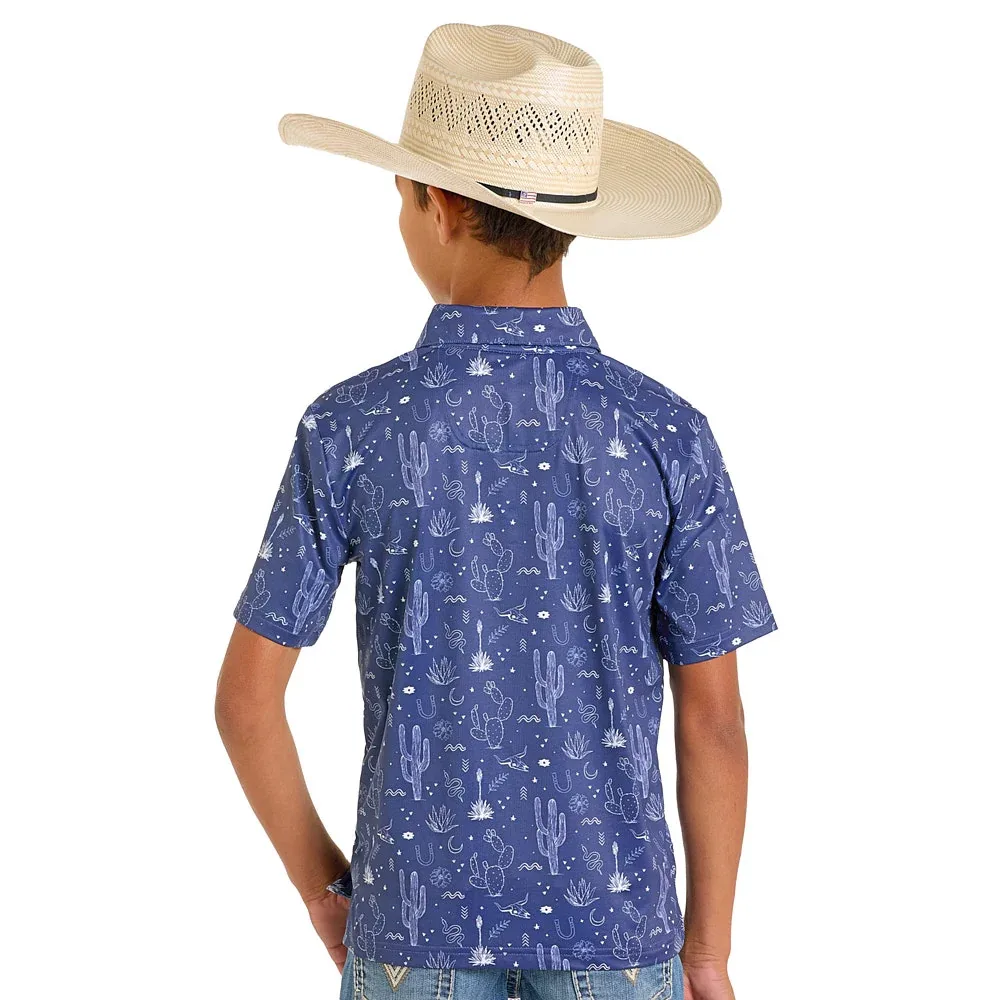 Rock & Roll Denim Boy's Navy Cactus Print Polo - Image 2