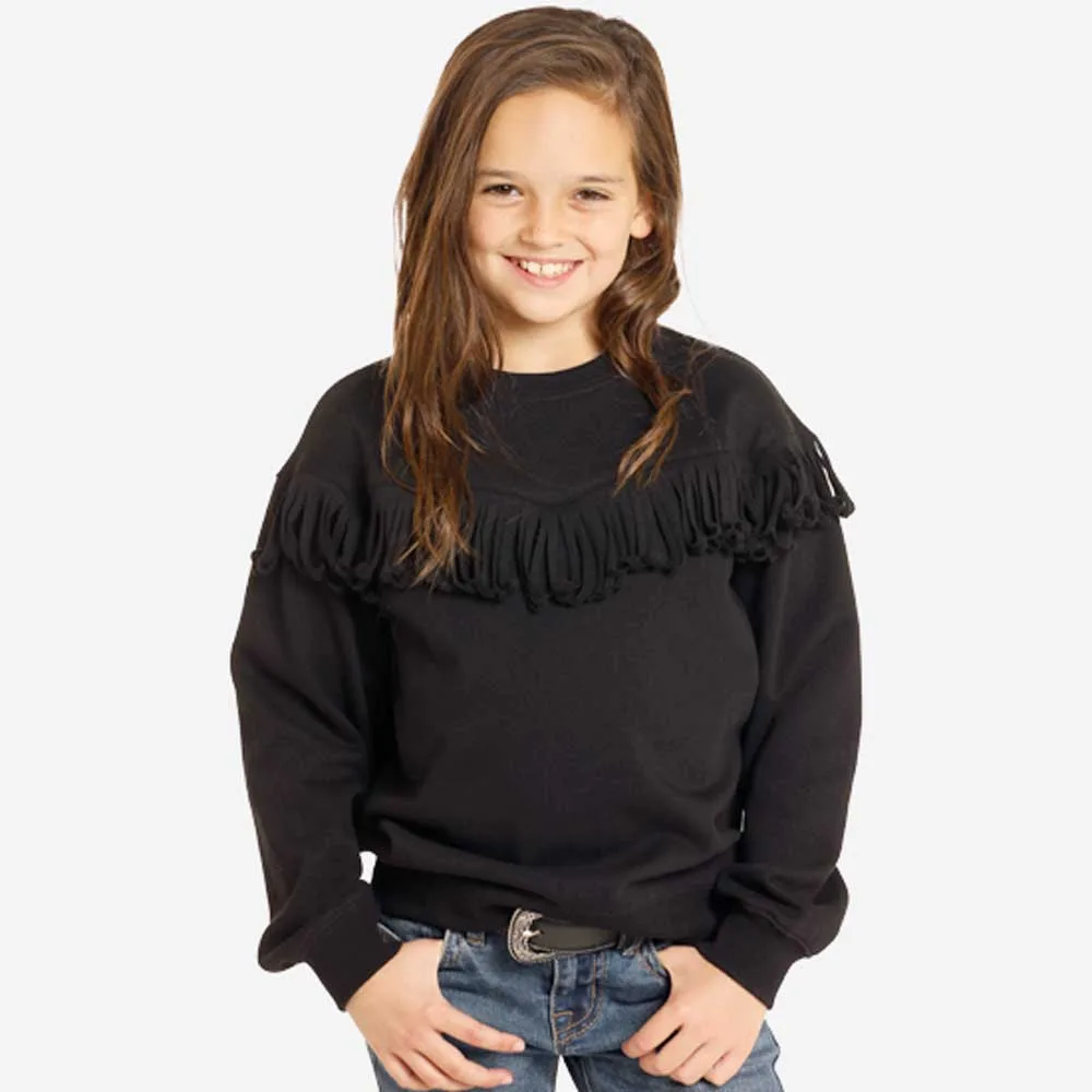 Rock & Roll Denim Girls' Black Fringe Sweater
