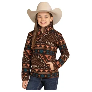 Rock & Roll Denim Girls Chocolate Aztec Border Fleece Pullover