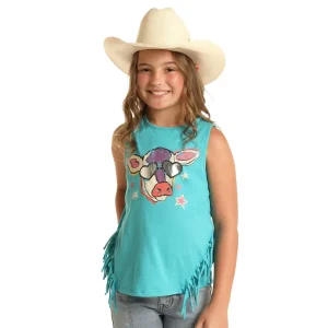 Rock & Roll Denim Girls Graphic Fringe Tank