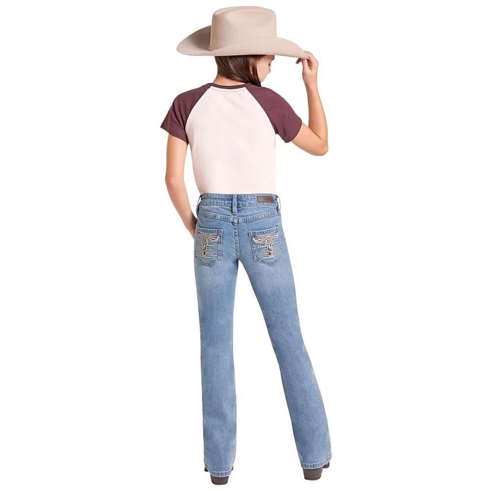 Rock & Roll Denim Girl's Steer Head Embroidered Jean