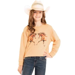 Rock & Roll Denim Girl's Tan Horse Graphic Pullover