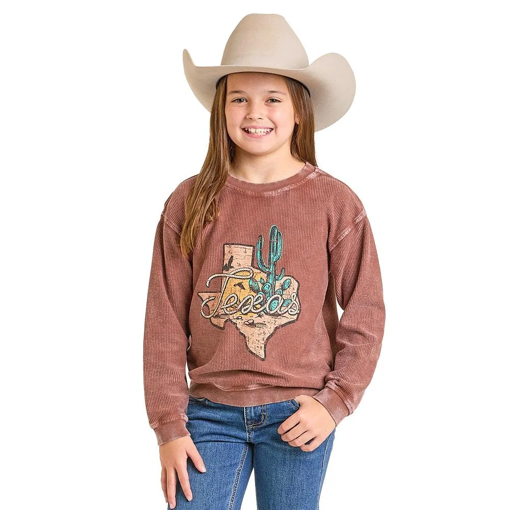 Rock & Roll Denim Girl's Texas Graphic Brown Top