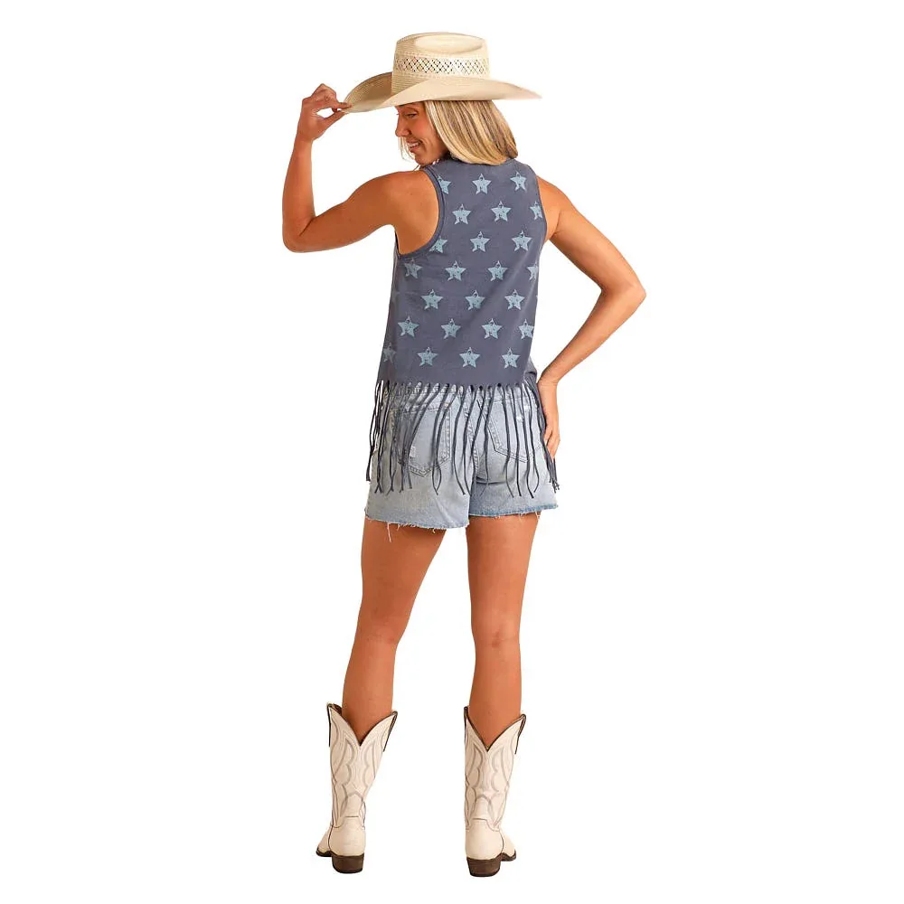 Rock & Roll Denim Howdy Ya'll Fringe Tank - Image 2