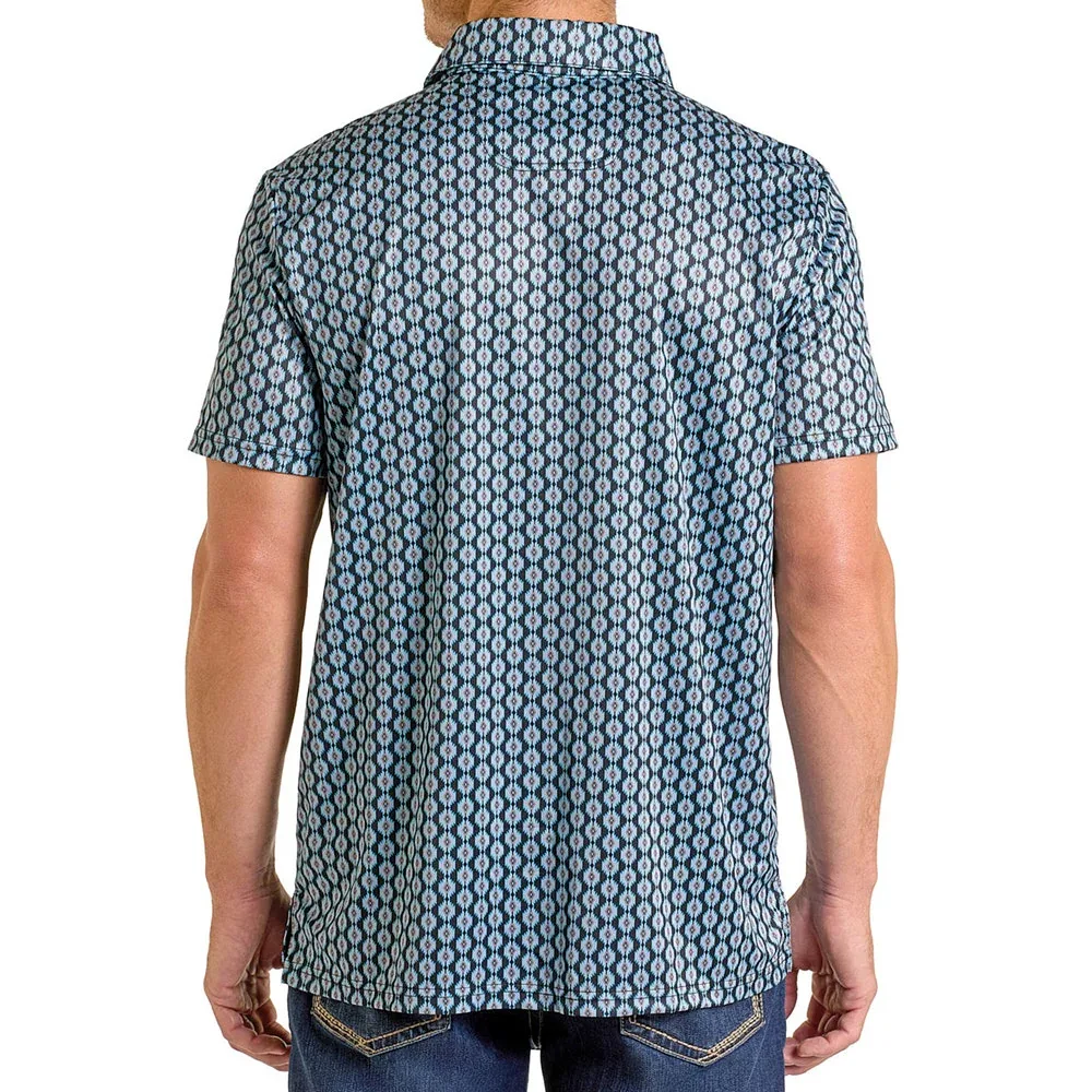 Rock & Roll Denim Men's Black Mini Aztec Polo - Image 2