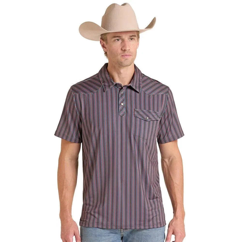 Rock & Roll Denim Men's Charcoal Striped Polo