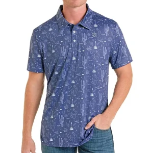 Rock & Roll Denim Men's Navy Cactus Print Polo