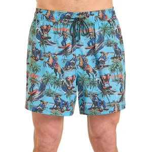 Rock & Roll Denim Men's Turquoise Cowboy Swim Trunks