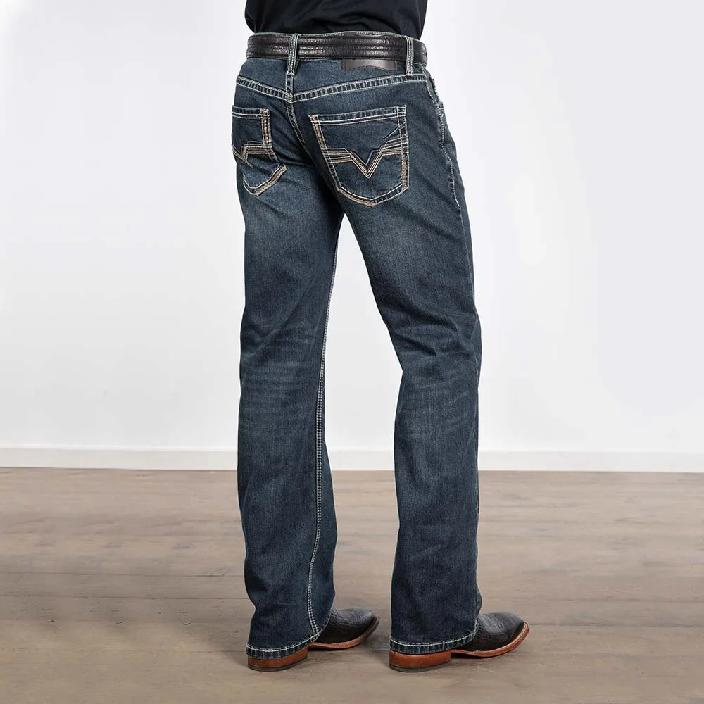Rock & Roll Denim Pistol Straight Two Toned Dark Wash Jeans