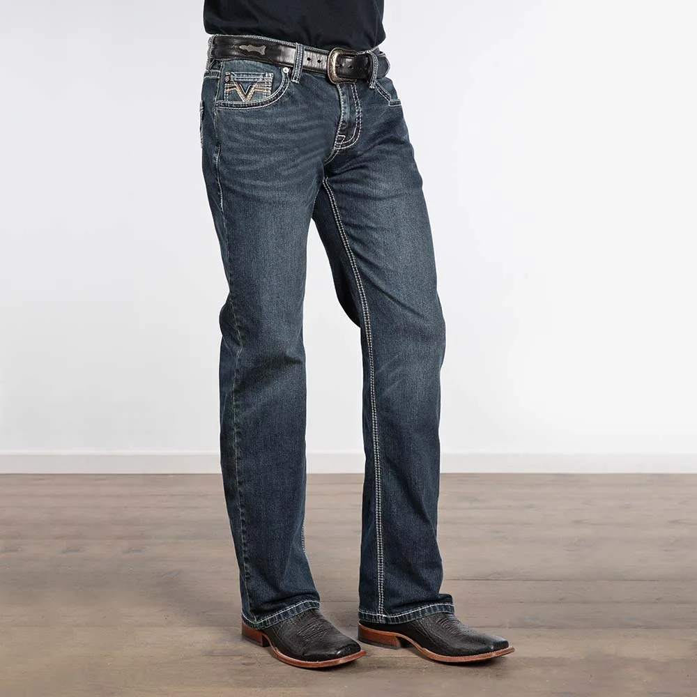 Rock & Roll Denim Pistol Straight Two Toned Dark Wash Jeans - Image 2