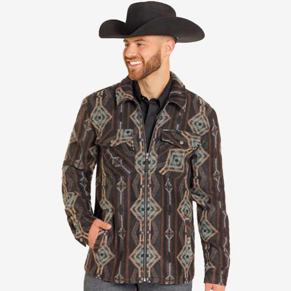Rock & Roll Denim Turquoise Brown Aztec Shacket